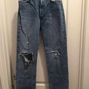 AGOLDE Women’s High Rise Distressed Straight Leg Jeans Size 25 Blue Denim